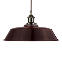 Burgundy Red Chancery Painted Dome Pendant Light With Black Nickel Lamp Holder And Brown Twisted Cable - Se Home - thumbnail 1