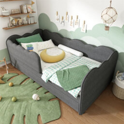 Abrihome Upholstered Bed Daybed 90X190 Cm, 3Ft Single Bed With Pull Out Trundle, Single Daybed With Slatted Frame, Linen, Grey(No Mattress) - thumbnail 8