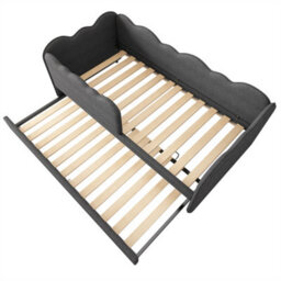 Abrihome Upholstered Bed Daybed 90X190 Cm, 3Ft Single Bed With Pull Out Trundle, Single Daybed With Slatted Frame, Linen, Grey(No Mattress) - thumbnail 6