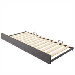 Abrihome Upholstered Bed Daybed 90X190 Cm, 3Ft Single Bed With Pull Out Trundle, Single Daybed With Slatted Frame, Linen, Grey(No Mattress) - thumbnail 7