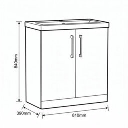 Balterley Bramshall Contemporary Bathroom Floor Standing 2-Door Vanity Unit & Mid-Edge Basin, Gloss White, 800mm - thumbnail 5