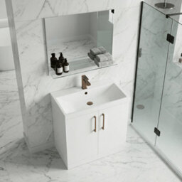 Balterley Bramshall Contemporary Bathroom Floor Standing 2-Door Vanity Unit & Mid-Edge Basin, Gloss White, 800mm - thumbnail 4