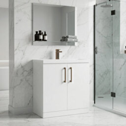 Balterley Bramshall Contemporary Bathroom Floor Standing 2-Door Vanity Unit & Mid-Edge Basin, Gloss White, 800mm - thumbnail 3