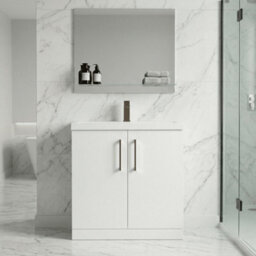 Balterley Bramshall Contemporary Bathroom Floor Standing 2-Door Vanity Unit & Mid-Edge Basin, Gloss White, 800mm - thumbnail 2