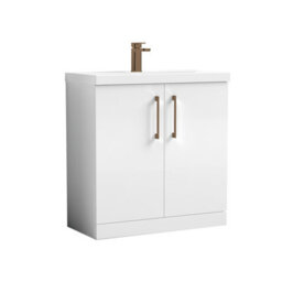 Balterley Bramshall Contemporary Bathroom Floor Standing 2-Door Vanity Unit & Mid-Edge Basin, Gloss White, 800mm - thumbnail 1