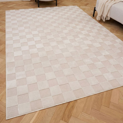 The Rugs Loft Ivory Checkerboard Living Room Area Rug And Runners Soft Pile - image 1