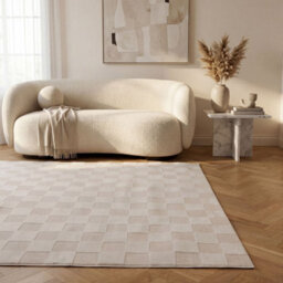The Rugs Loft Ivory Checkerboard Living Room Area Rug And Runners Soft Pile - thumbnail 4
