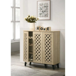 3 Door Shoe Cabinet In Oak Home Storage Wooden - thumbnail 1