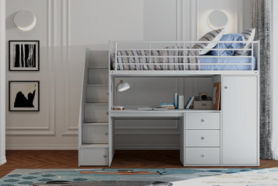 Flintshire Furniture Dakota High Sleeper Bed Frame With Desk And Storage In Grey - image 1