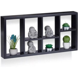 Black 7-Compartment Floating Space Saving Wall Shelves