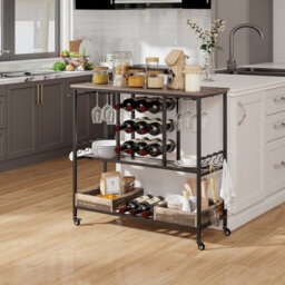 Gainoom 3 Tiers Bar Cart Home Serving Cart Industrial Rolling Beverage Cart - thumbnail 3