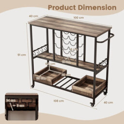 Gainoom 3 Tiers Bar Cart Home Serving Cart Industrial Rolling Beverage Cart - thumbnail 2
