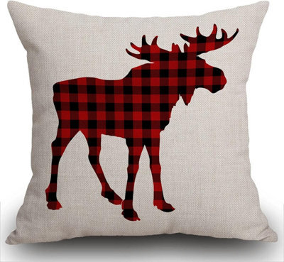Decorative Cotton And Linen Cushion Cover With A Red Black Checkered Pattern Scottish Buffalo Design, Square, For Sofa - 45 X Cm - image 1
