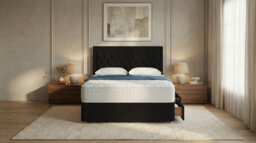 Adore Designs Diamond Cut Bumper Plush Velvet Divan Bed, Headboard & Mattress - 5Ft Kingsize - Black - 2 Drawers Same Side - thumbnail 2