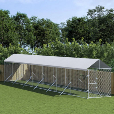 Walplus Outdoor Dog Kennel With Roof Silver 2X14X2.5 M Galvanised Steel - image 1