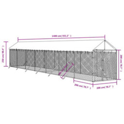 Walplus Outdoor Dog Kennel With Roof Silver 2X14X2.5 M Galvanised Steel - thumbnail 4