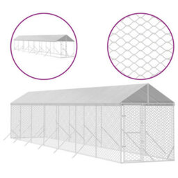 Walplus Outdoor Dog Kennel With Roof Silver 2X14X2.5 M Galvanised Steel - thumbnail 2