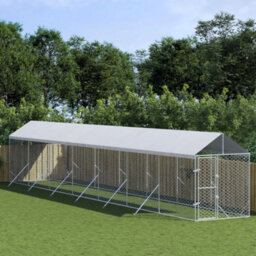 Walplus Outdoor Dog Kennel With Roof Silver 2X14X2.5 M Galvanised Steel - thumbnail 1