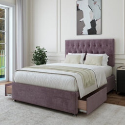 Bedmaster Mauve Luxury Velvet 2 Drawer Divan Base And Button Headboard Double - thumbnail 2