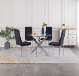 Furnizone UK Rolex 4-Seater 100Cm Round Clear Glass Dining Table And 4 Monza Black Velvet Chairs - thumbnail 1