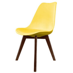 Fusion Living Soho Yellow Plastic Dining Chair With Squared Dark Wood Legs