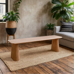 Wyld Haus New Mexico Mango Wood Dining Bench Ribbed Legs Pale Finish - thumbnail 1