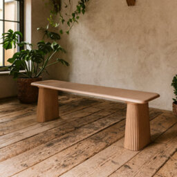 Wyld Haus New Mexico Mango Wood Dining Bench Ribbed Legs Pale Finish - thumbnail 2