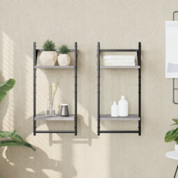 Berkfield 2-Tier Wall Shelves With Bars 2 Pcs Grey Sonoma 30X25X65 Cm - thumbnail 1