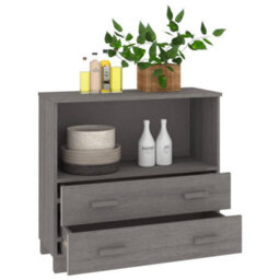 Berkfield Sideboard Light Grey 85X35X80 Cm Solid Wood Pine - thumbnail 4