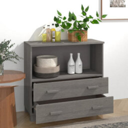 Berkfield Sideboard Light Grey 85X35X80 Cm Solid Wood Pine - thumbnail 3