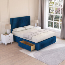 Sloomy Madison Navy Plush 5Ft Memory Foam Bed Set With 2 Drawers, Mattress & Headboard- King