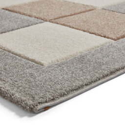 Grey Beige Modern Bordered Chequered Geometric Rug For Dining Room-60Cm X 120Cm - thumbnail 6