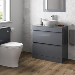 Affine 800mm Bathroom Vanity Unit Countertop Wash Basin Sink Oval Floor Standing Grey - thumbnail 3