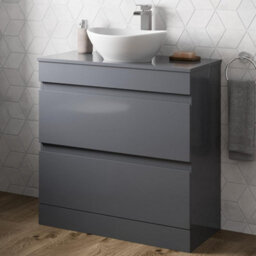 Affine 800mm Bathroom Vanity Unit Countertop Wash Basin Sink Oval Floor Standing Grey - thumbnail 2