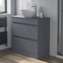 Affine 800mm Bathroom Vanity Unit Countertop Wash Basin Sink Oval Floor Standing Grey - thumbnail 4