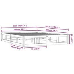 Berkfield Bed Frame Grey 150X200 Cm King Size Solid Wood - thumbnail 9