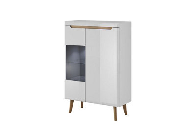 Arte Elegant Nordi Display Cabinet H1340mm W900mm D400mm In White Gloss And Oak Riviera - Stylish Showcase Solution - image 1
