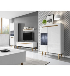 Arte Elegant Nordi Display Cabinet H1340mm W900mm D400mm In White Gloss And Oak Riviera - Stylish Showcase Solution - thumbnail 3