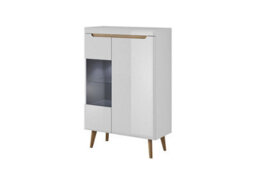 Arte Elegant Nordi Display Cabinet H1340mm W900mm D400mm In White Gloss And Oak Riviera - Stylish Showcase Solution - thumbnail 1