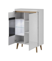 Arte Elegant Nordi Display Cabinet H1340mm W900mm D400mm In White Gloss And Oak Riviera - Stylish Showcase Solution - thumbnail 2