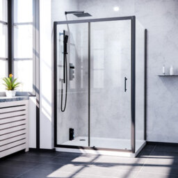 Nes Home Matt Black 1400 X 700mm Shower Sliding Door & Glass Side Panel - thumbnail 2