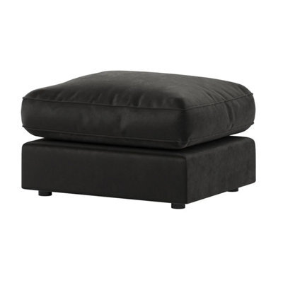 Furnishings For Less UK Brooklyn Plush Velvet Fibre Filled Black Footstool Sofa Accessory