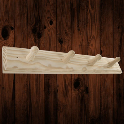 Woodeedoo 4 Peg Wooden Coat Hook Wall Mounted Natural Pine Unpainted Hook Rail Hanger For Wall Or Door 37 X 6 X 5.5 Cm - image 1