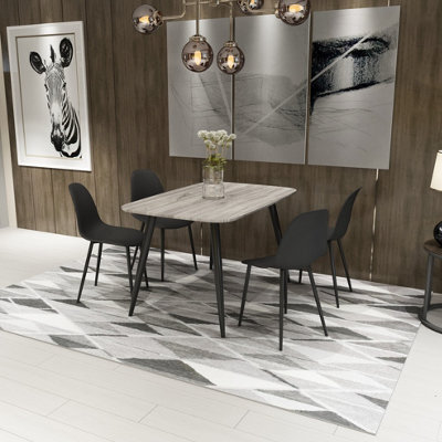 Core Products Aspen Grey Oak Effect 120Cm Rectangular Dining Table With 4 Black Plastic Curve Design Chairs - image 1