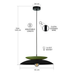 Luminosa Lighting Luminosa Ferro Dome Pendant Ceiling Light Black, Green 1X E27 - thumbnail 3