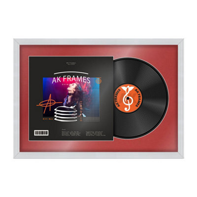"AK Frames 25X17"" White Classic Vinyl Record Frame With Crimson Mount For 12 Inch Lp Cover & Disc - Overlapped Design" - image 1