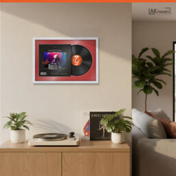 "AK Frames 25X17"" White Classic Vinyl Record Frame With Crimson Mount For 12 Inch Lp Cover & Disc - Overlapped Design" - thumbnail 5