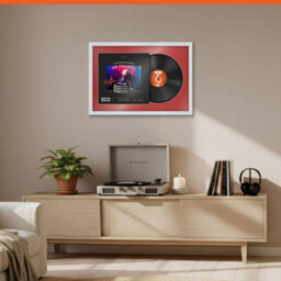 "AK Frames 25X17"" White Classic Vinyl Record Frame With Crimson Mount For 12 Inch Lp Cover & Disc - Overlapped Design" - thumbnail 8