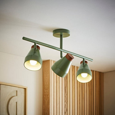 Valuelights Parker Green And Walnut 3 Way Ceiling Light - image 1