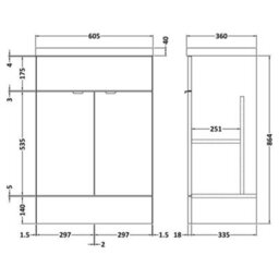 Hudson Reed Fusion Floor Standing 2 Door Vanity Unit & Ceramic Basin, Stylish Sink Vanity Unit, Gloss Grey, 600mm - thumbnail 3